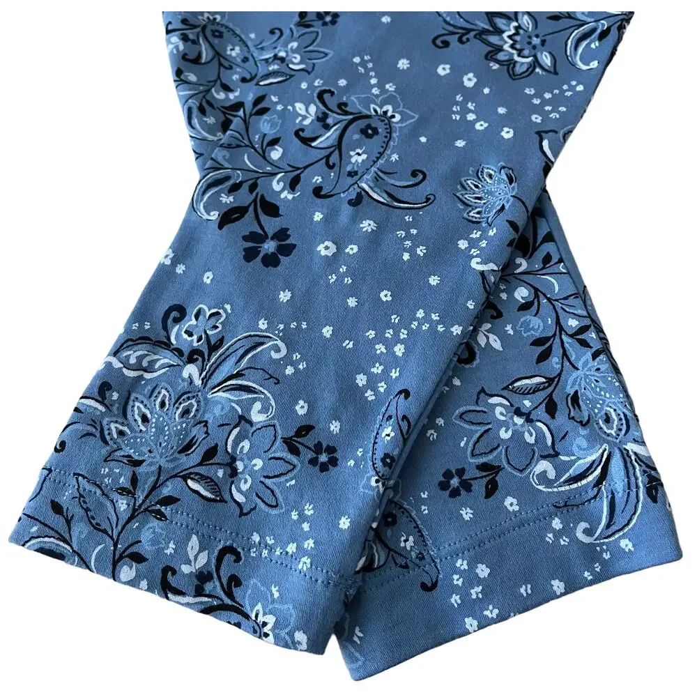 J. HILL SUPIMA V-NECK TUNIC, WOMENS, M, BLUE W/PAISLEY WHITE & BLACK FLOWERS - Picture 6 of 10